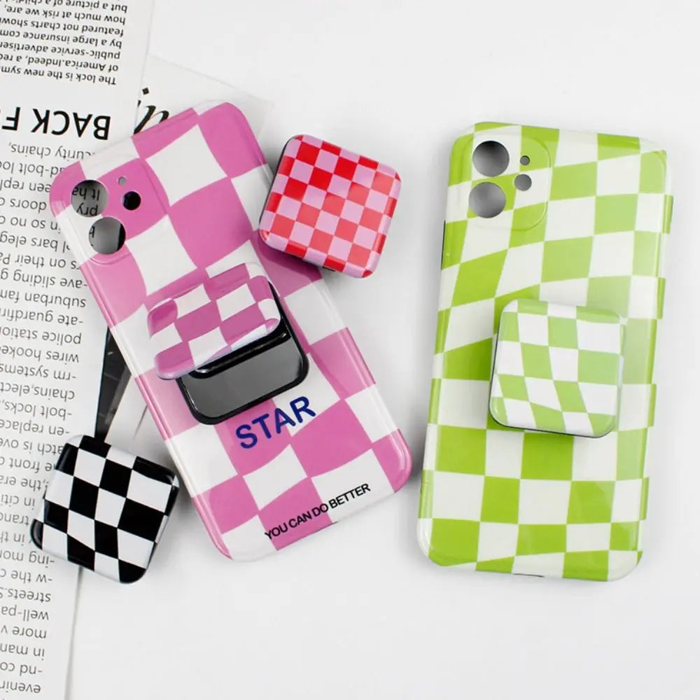 Plaid Checkerboard Folding Mirror – Portable Makeup Accessory for Travel