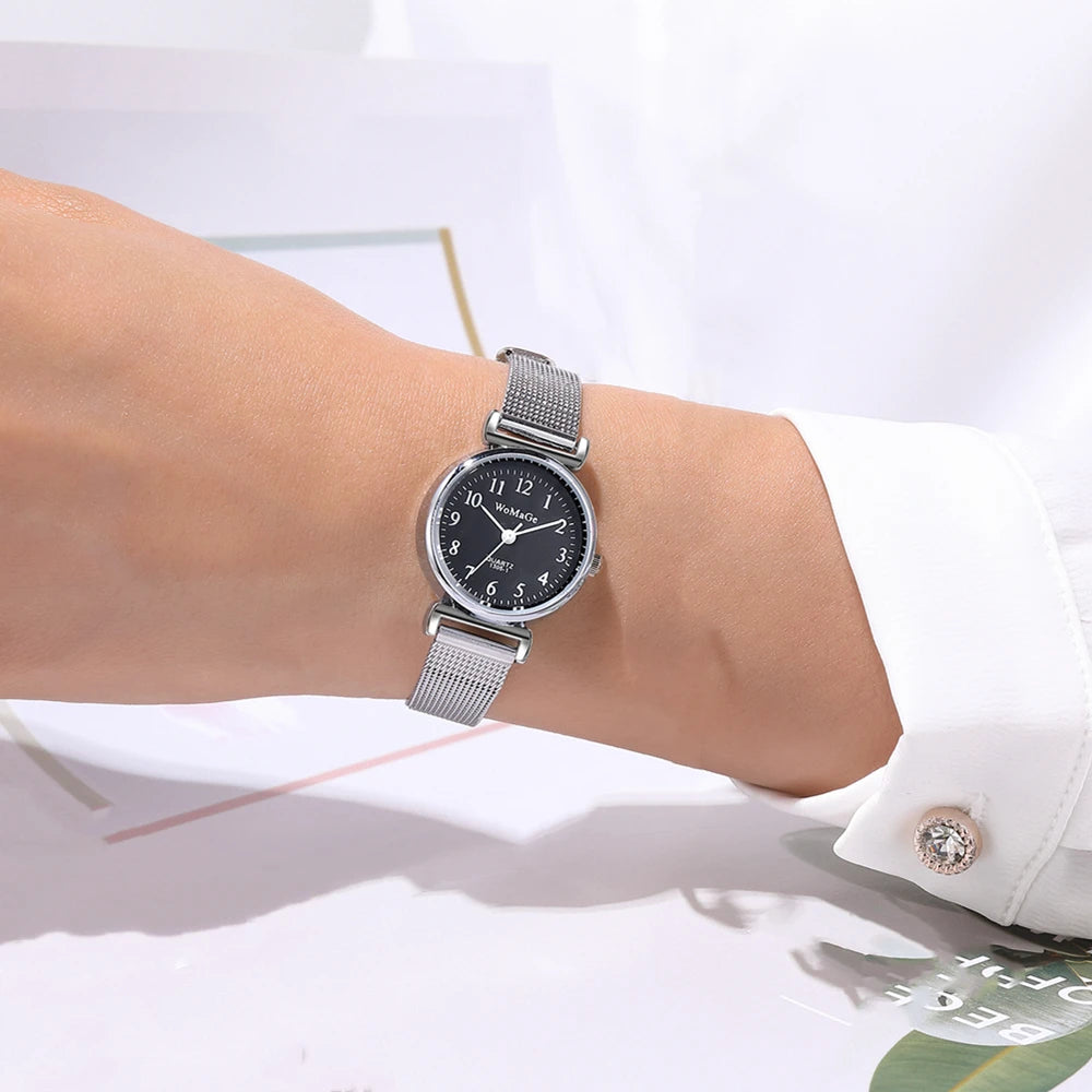 Silver Mesh Quartz Watch – Small Dial Stainless Steel for Women