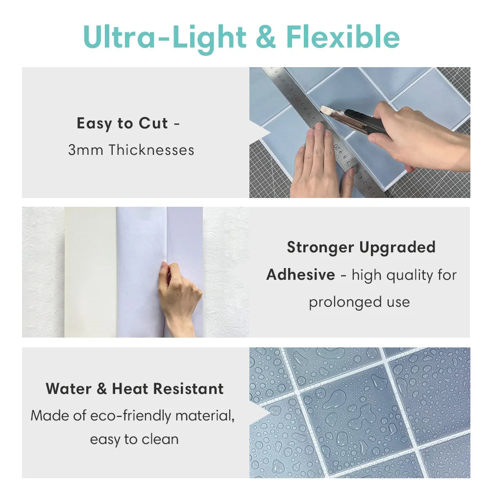 3D Self-Adhesive Tile Stickers – Waterproof Wall Decor for Kitchen Bathroom