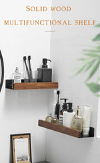 Corner Bathroom Shelf – Solid Wood Wall Mounted Organizer for Shower Storage