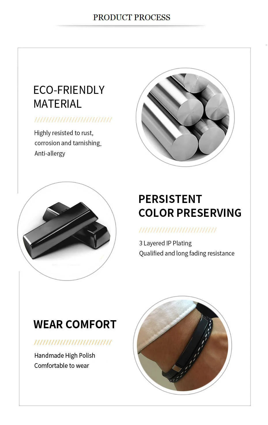 Genuine Leather Bar Bracelet – Stainless Steel Layered Bangle for Men Women
