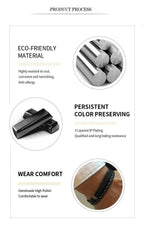 Genuine Leather Bar Bracelet – Stainless Steel Layered Bangle for Men Women