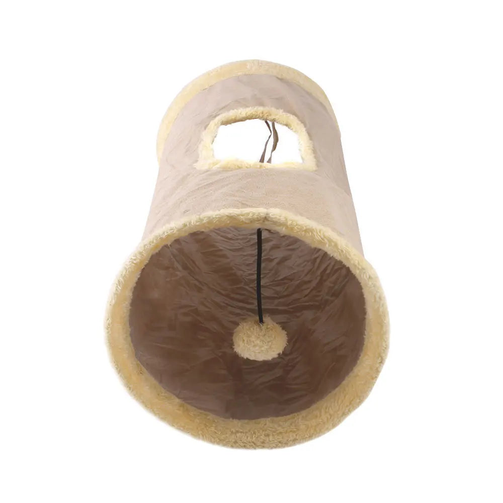 Foldable Suede Cat Tunnel – Porous Interactive Tube for Pet Entertainment