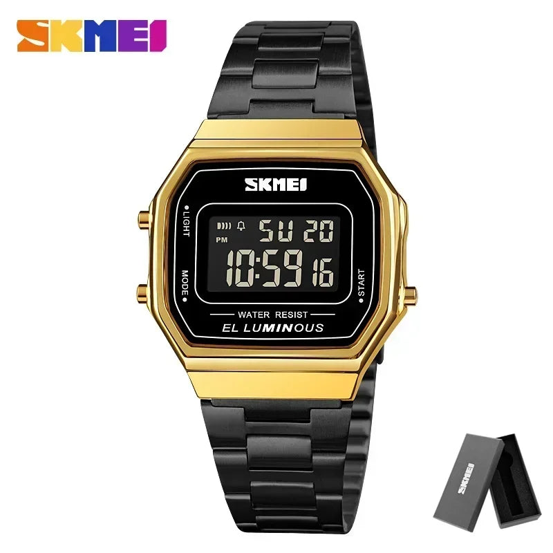 Retro LED Digital Watch – Stainless Steel Wristwatch for Men