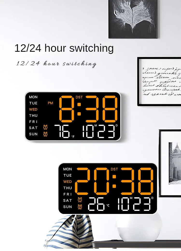 LED Digital Wall Clock – Temperature and Date Display for Home Office