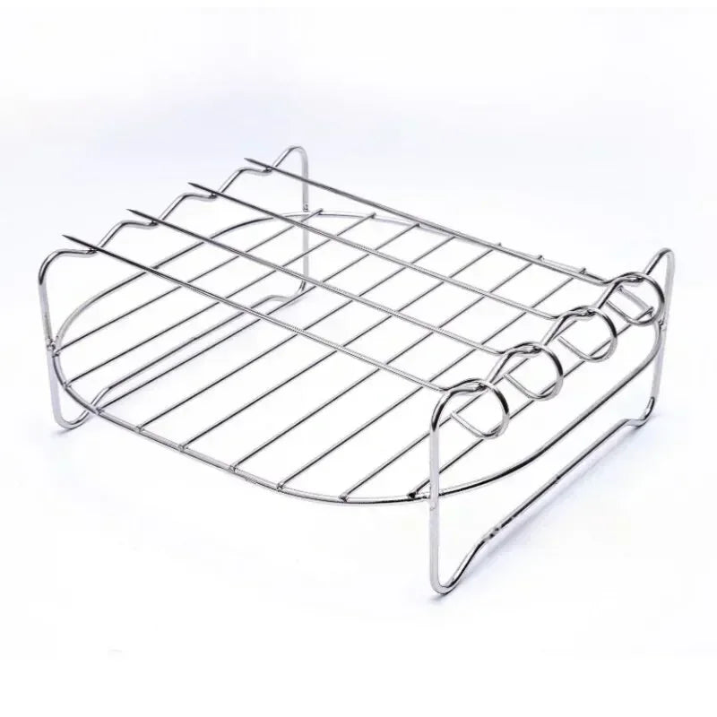 Stainless Steel Air Fryer Rack – Grill Stand with Skewers for Cooking