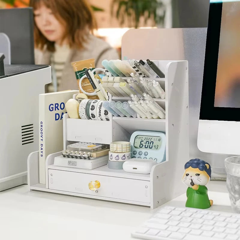 Wooden Desk Organizer – Desktop Stationery Storage for Home Office