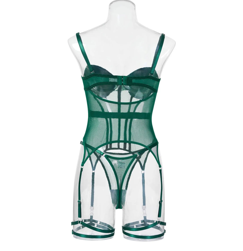 Mesh Lingerie Bodysuit Set – Backless Lace 3 Piece Lingerie for Women