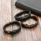 Tiger Eye Leather Bracelet – Multi-Layer Beaded Jewelry for Men