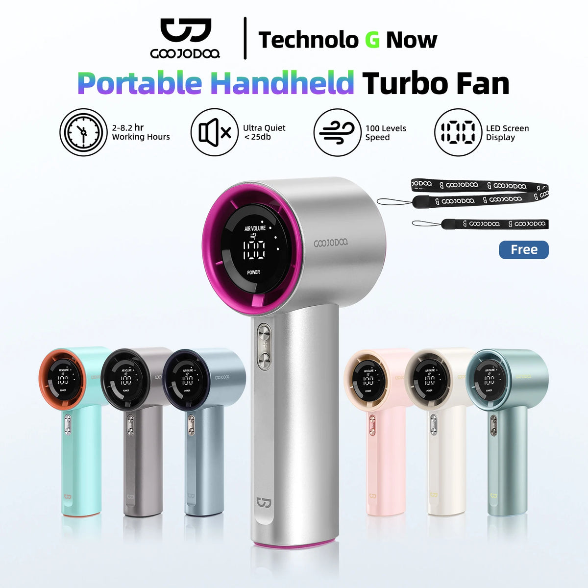 Rechargeable Handheld Turbo Fan – Digital 100-Speed Airflow for Outdoor Travel