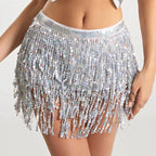 Iridescent sequin fringe mini skirt for women, party or festival fashion