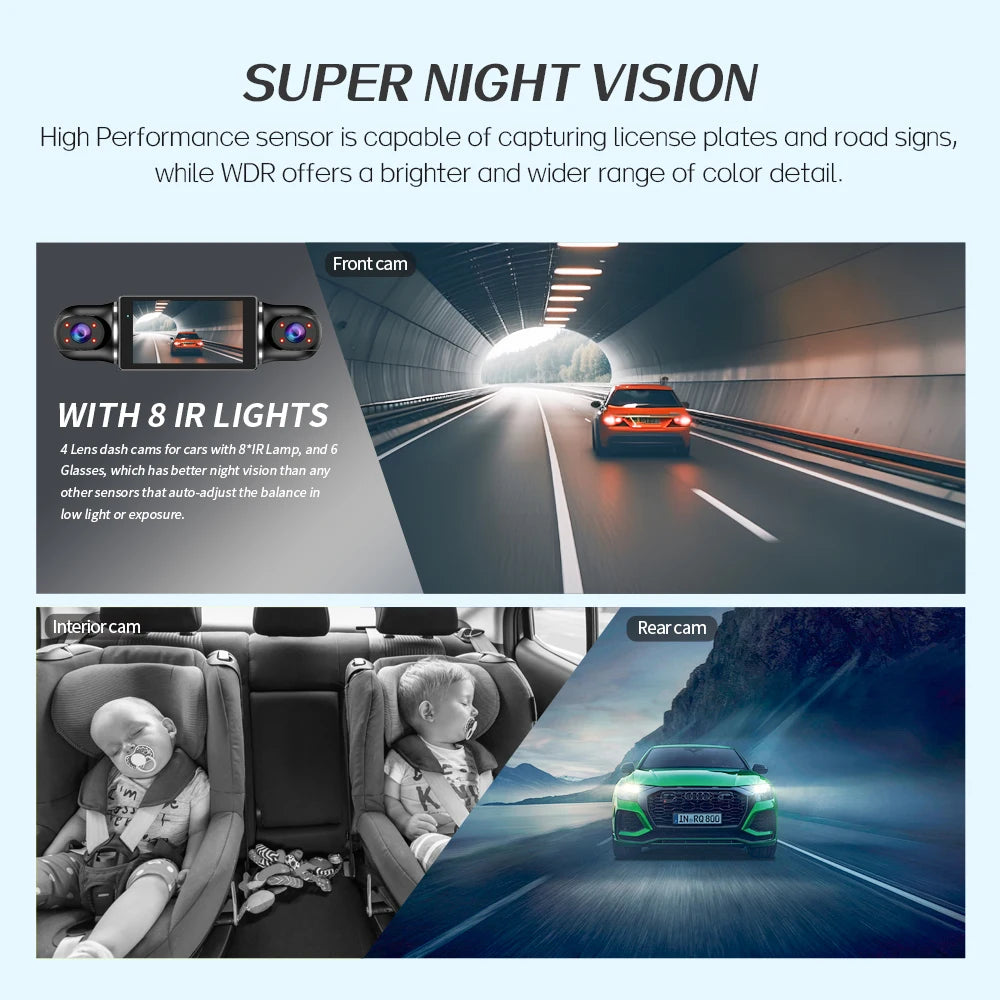 4-Lens 360 Dash Cam – HD WiFi GPS Car Recorder for 24h Parking Monitoring