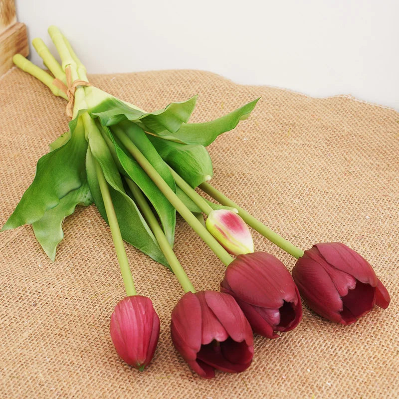 Silicone Real Touch Tulip Bouquet – Artificial Five-Head Flower for Home Decor