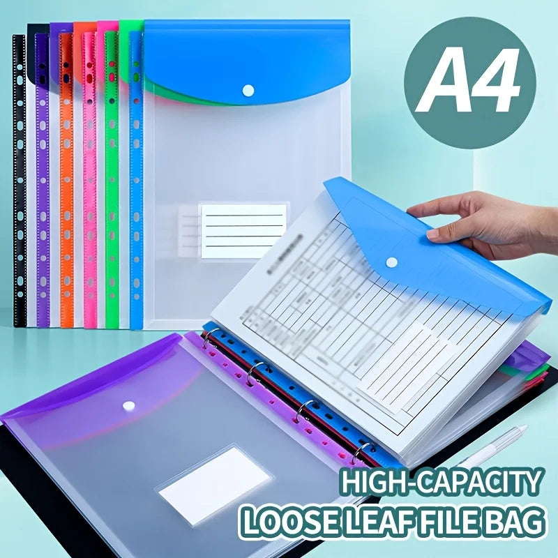 A4 Loose Leaf File Bags – 11-Hole Expandable Binder Pockets for Office School
