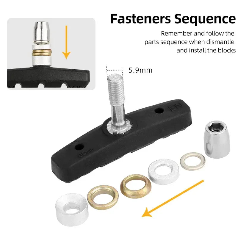 60mm Threaded V-Brake Pads – All-Weather MTB Brake Shoes for Mountain Bikes