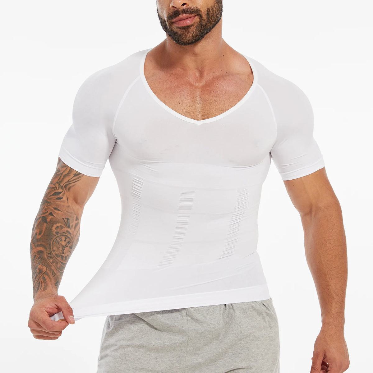 Men's Compression Shapewear Shirt – V-Neck Tummy Control for Fitness Workout
