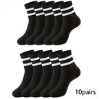 Striped Mid Tube Socks – Breathable Cotton Casual Footwear for Men