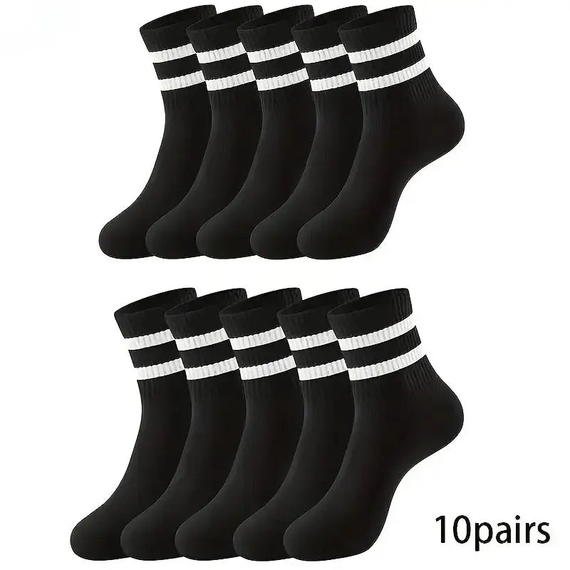 Striped Mid Tube Socks – Breathable Cotton Casual Footwear for Men