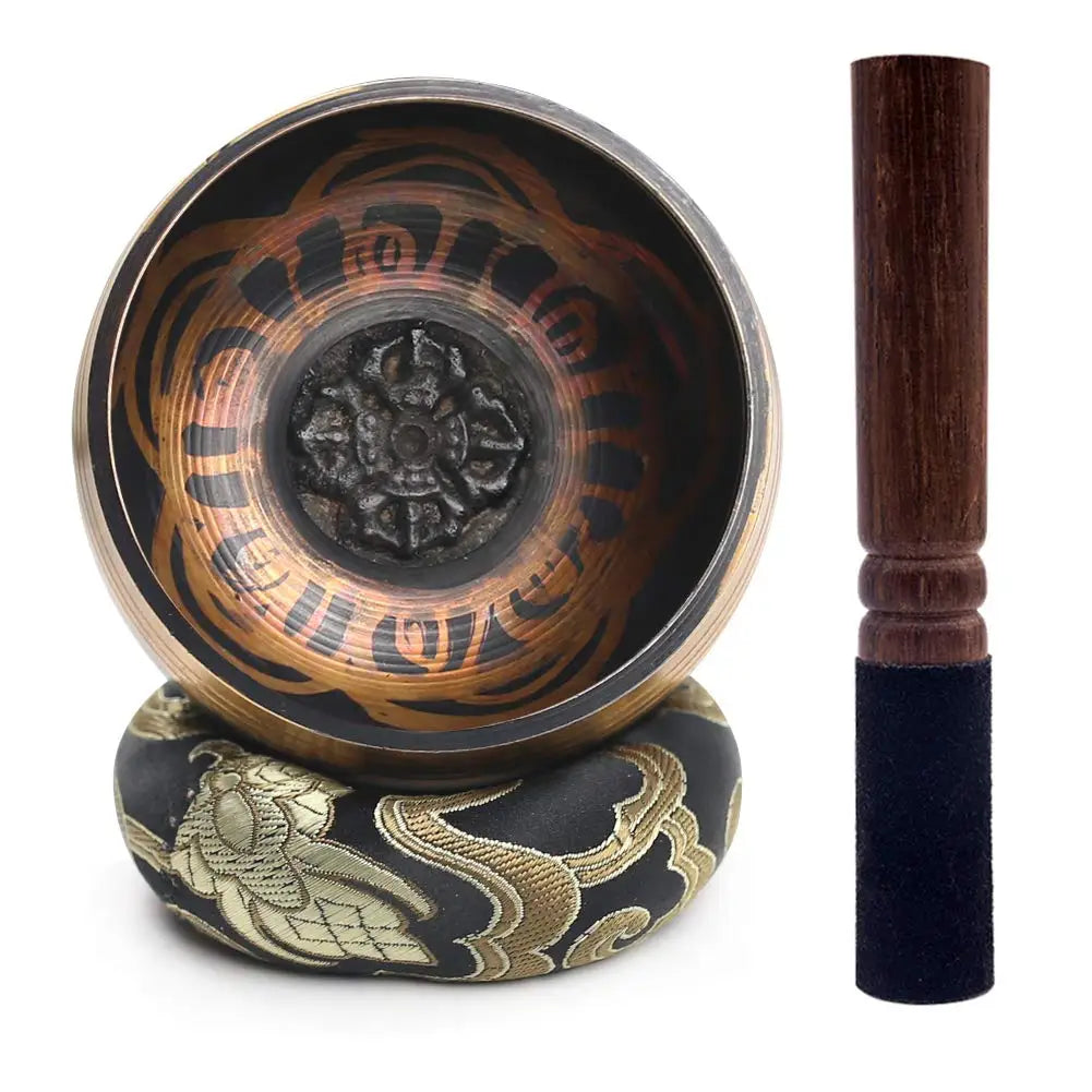 Tibetan Singing Bowl Set – Engraved Lotus for Meditation and Chakra Healing