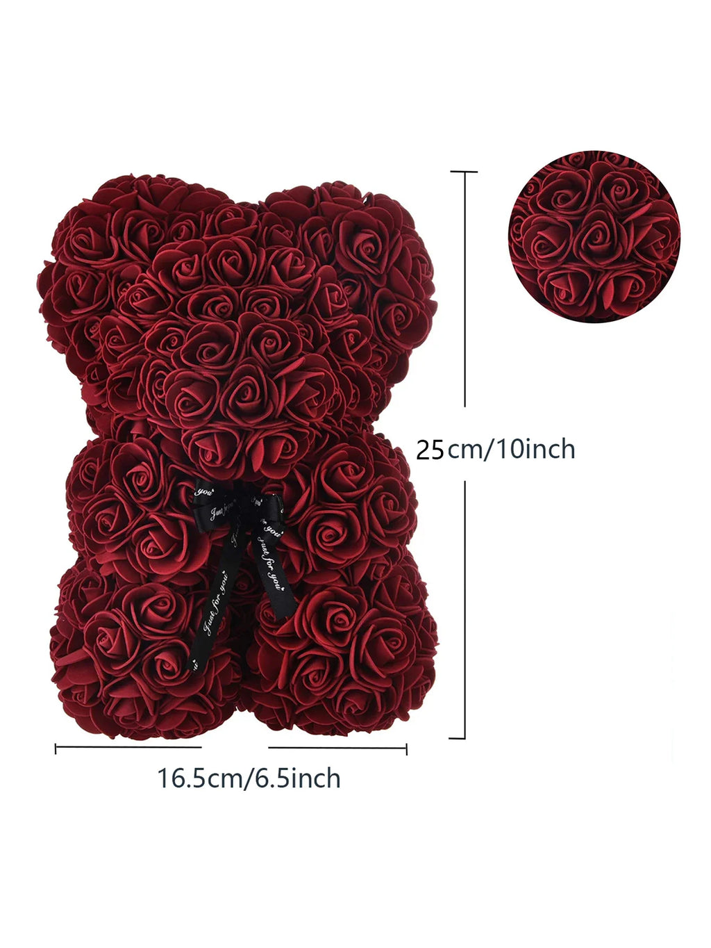 Artificial Rose Teddy Bear – 25cm Flower Figurine for Anniversary Gifts