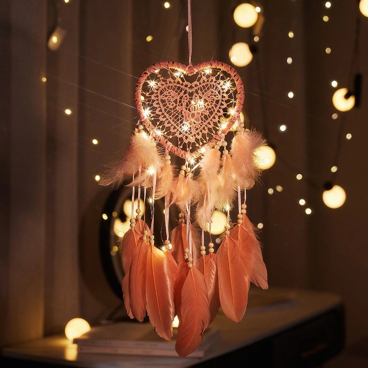 LED Heart Dreamcatcher – Hanging Nordic Ornament for Wedding Decor