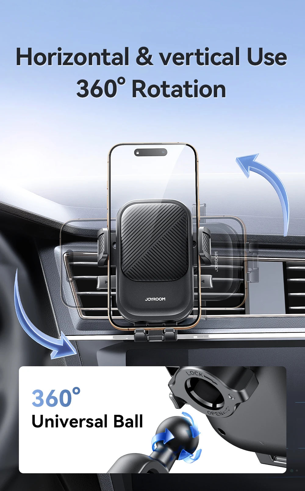 Universal Car Phone Mount – 360° Rotating Air Vent Holder for Smartphone