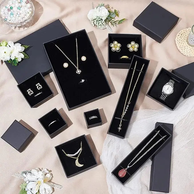 Black Square Jewelry Box – Velvet Display Organizer for Rings and Earrings