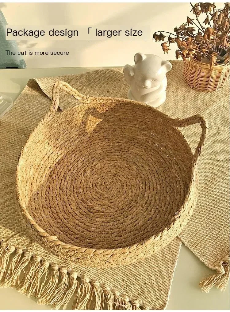 Handmade Woven Vine Cat Bed – Washable Seasonal Pet Nest for Winter Comfort