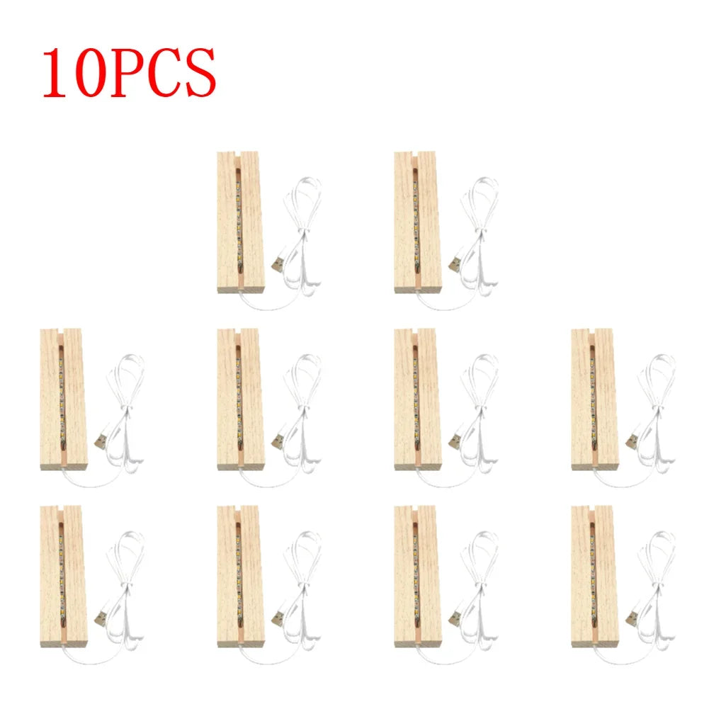 Rectangular Wooden LED Display Base – USB Light Stand for Acrylic Art Decor