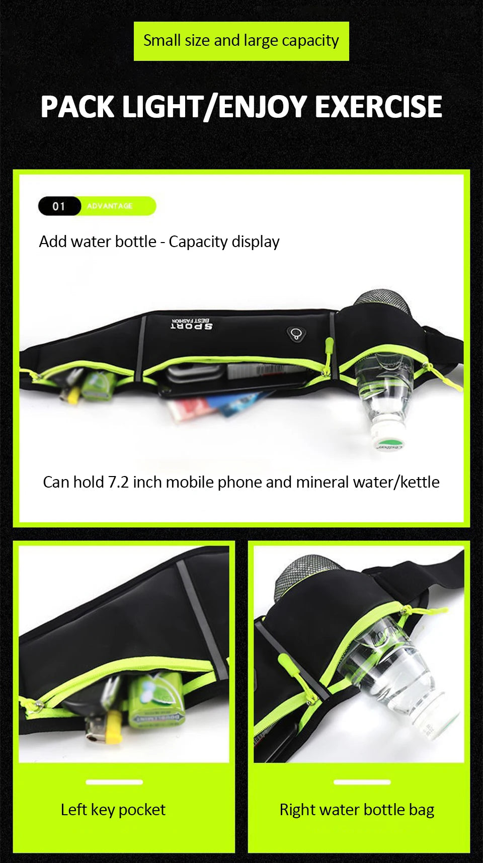 Running Waist Belt – Slim Fanny Pack for Mobile Phone Gym and Cycling