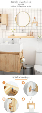 Adhesive Hemp Paper Towel Holder – Wall Mounted Rack for Bathroom Storage