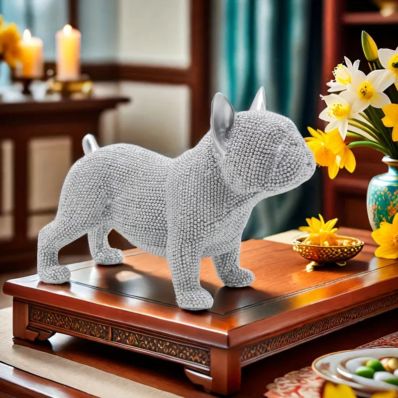 Beaded French Bulldog Resin Statue – Colorful Animal Decor for Home Office