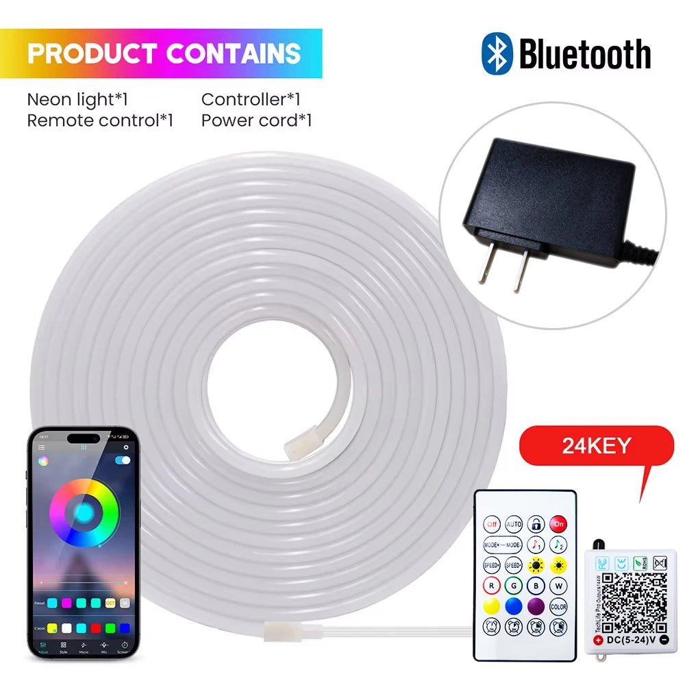 Bluetooth LED RGB Neon Strip – Waterproof Flexible Lights for Outdoor Pool Decor