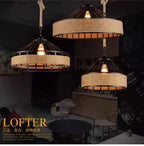 Industrial Hemp Rope Pendant Lamp – Antique Iron Chandelier for Dining Room