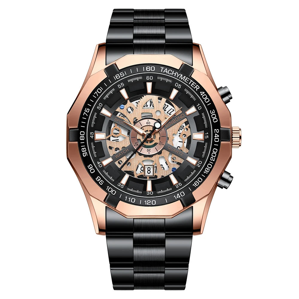 Stainless Steel Quartz Watch – Waterproof Luminous Calendar for Business Men