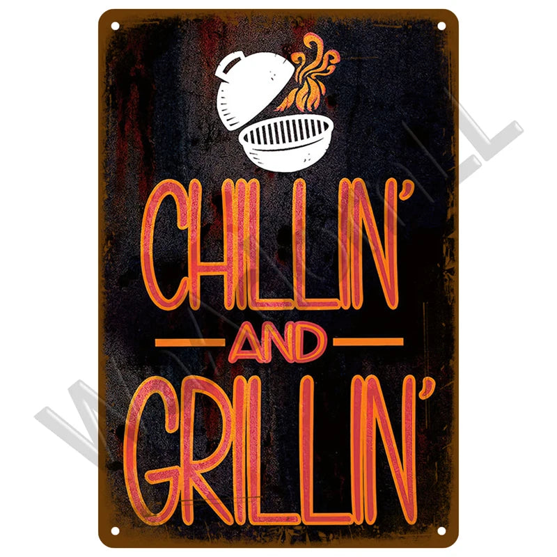 Vintage Metal BBQ Sign – Retro Tin Wall Plaque for Backyard Garden Decor