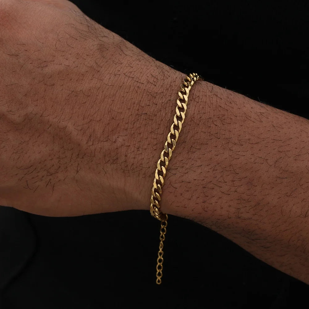 Gold Stainless Steel Cuban Chain Bracelet – Unisex Hip Hop Jewelry