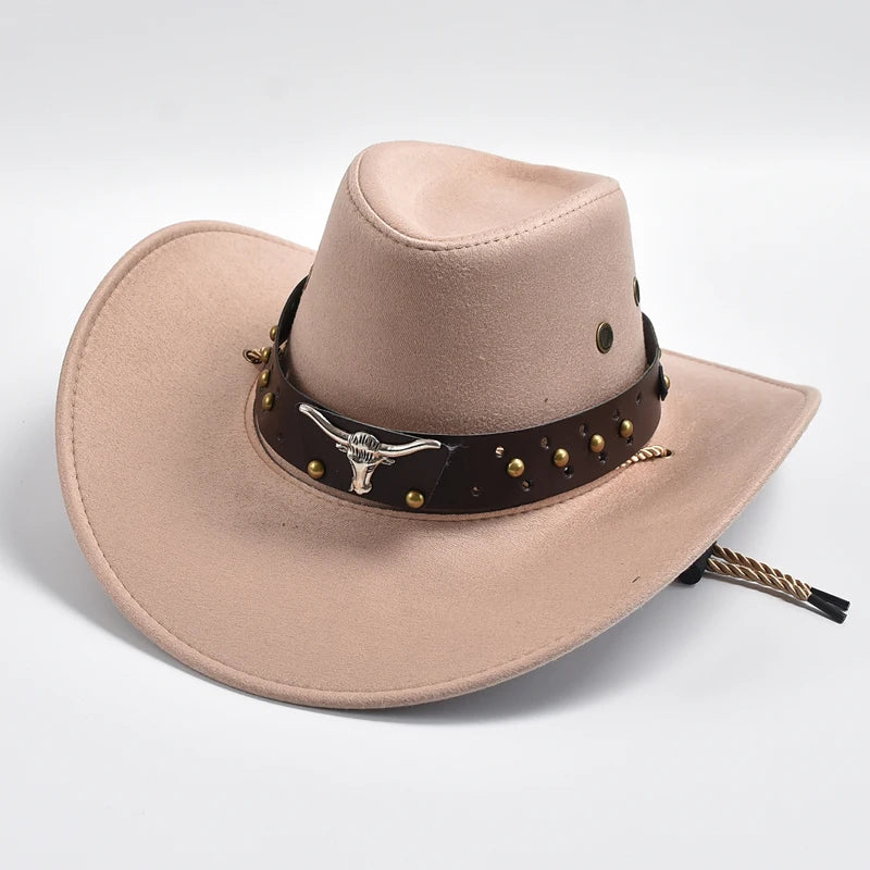 Faux Suede Western Cowboy Hat – Wide Brim Fedora for Party Cosplay
