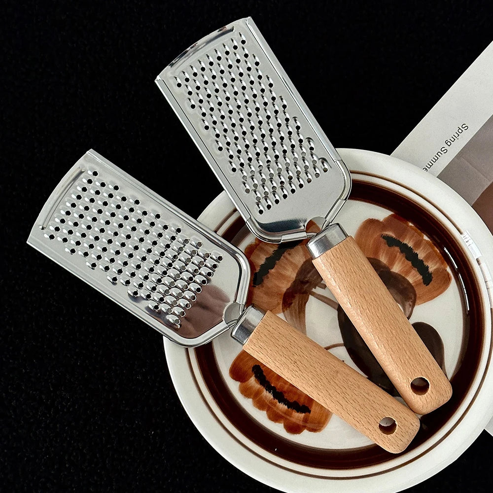 Stainless Steel Cheese Grater – Wooden Handle Tool for Kitchen Baking