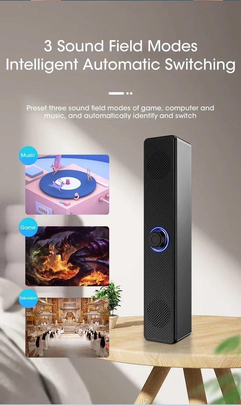 Wired Wireless PC Soundbar – Bluetooth Speaker for TV Gaming Home Theater