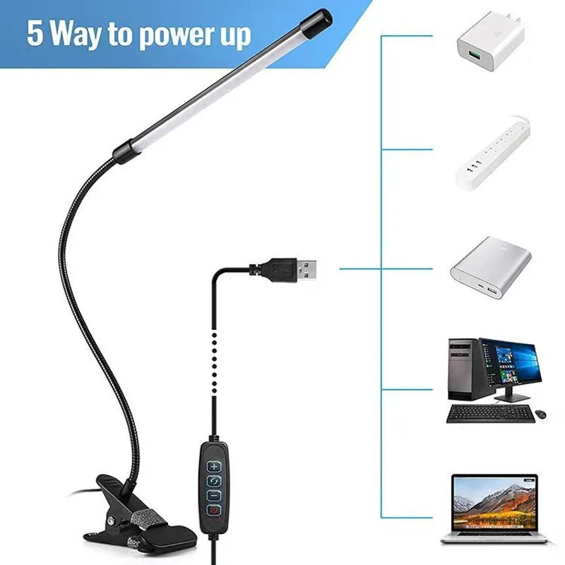 LED Clip-On Desk Lamp – Dimmable Eye Protection for Office and Study