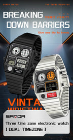 Square Stainless Steel Digital Watch – Temperature Gauge for Men's Sports