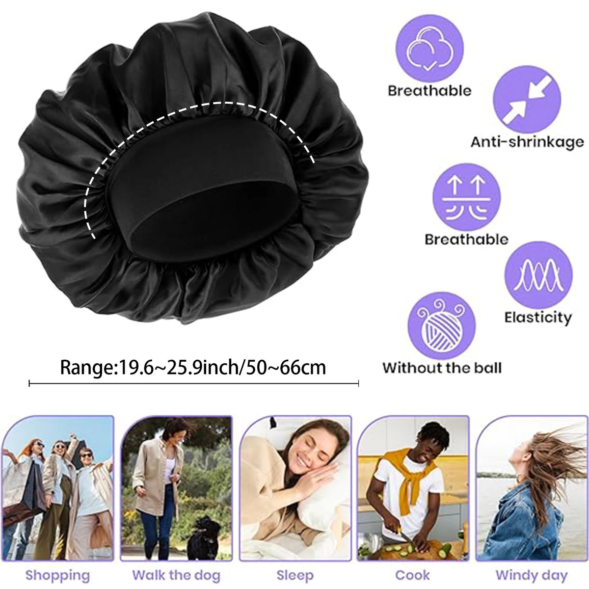 Satin Sleep Bonnet – Elastic Silk Hair Cap for Overnight Hair Protection