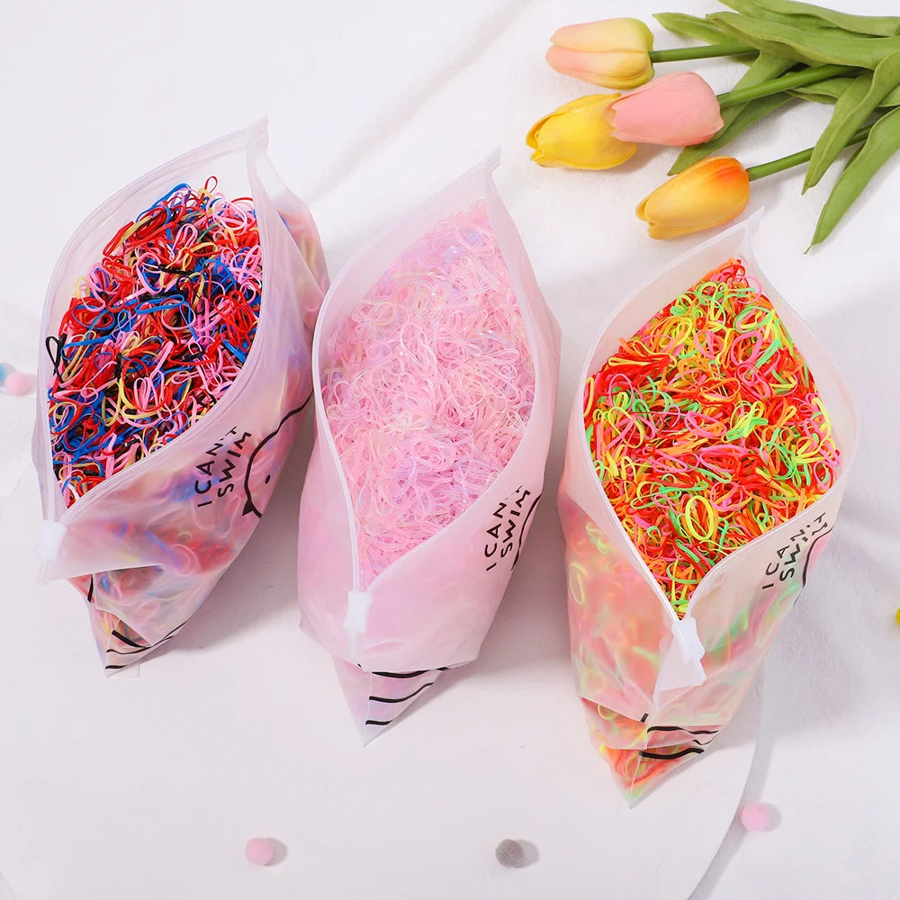 Colorful Disposable Hair Bands – Elastic Rubber Ties for Kids Hairstyles