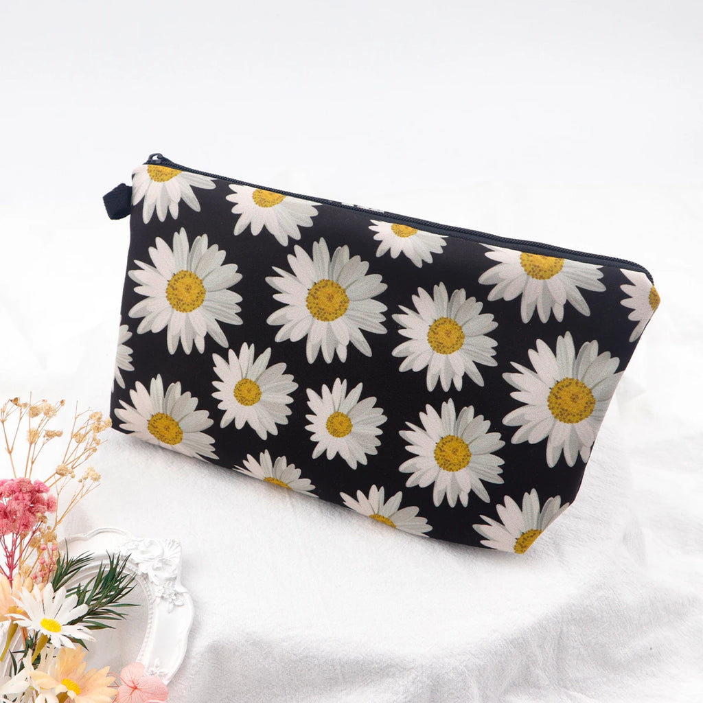 Floral Zipper Makeup Bag – Portable Travel Cosmetic Organizer for Women