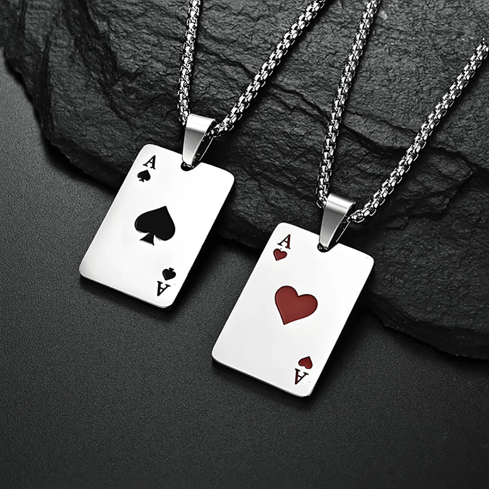 Ace of Spades Pendant Necklace – Stainless Steel Poker Jewelry for Men