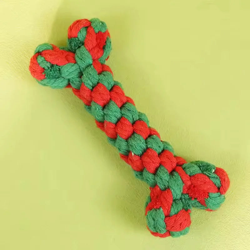 Cotton Rope Bone Toy – Interactive Christmas Teeth Cleaning for Dogs