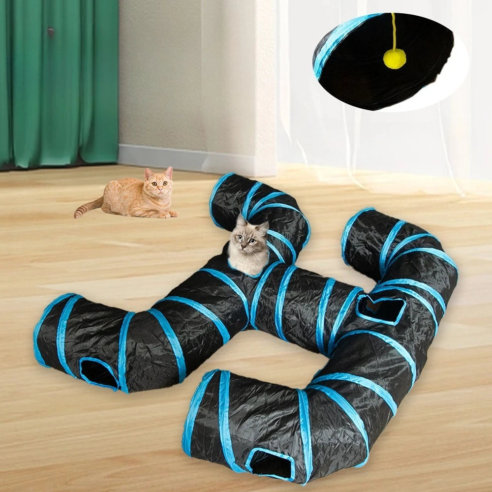 Foldable Rainbow Pet Tunnel – Multi-Exit Interactive Toy for Active Cats