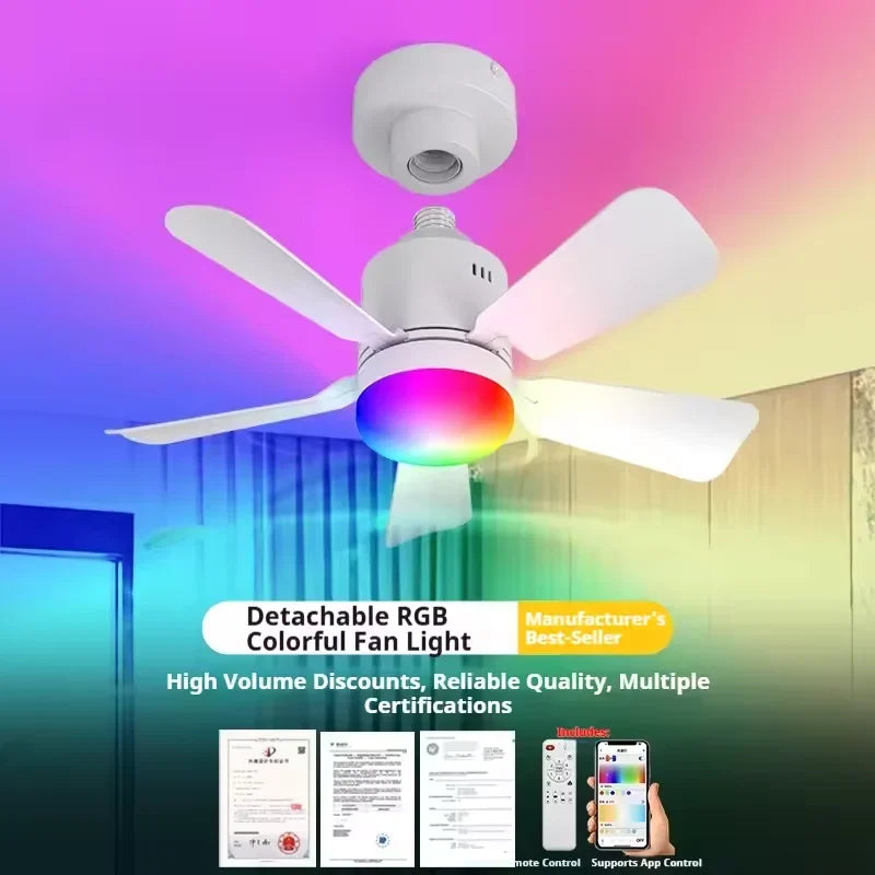 Smart RGB Ceiling Fan – E27 Bluetooth Lamp for Bedroom Decor