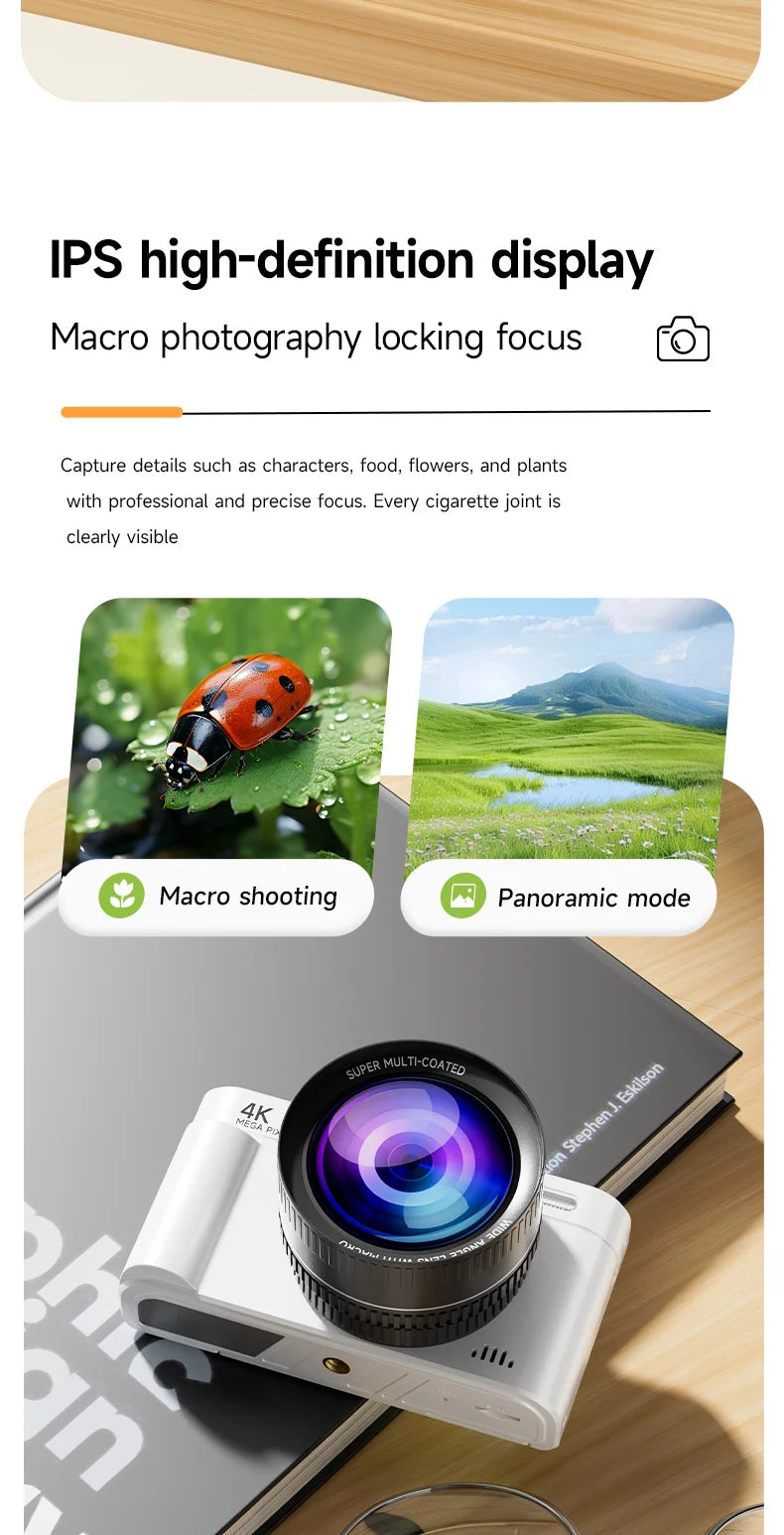 4K 64MP Compact Digital Camera – 18X Zoom for Travel Vlogging and Photography